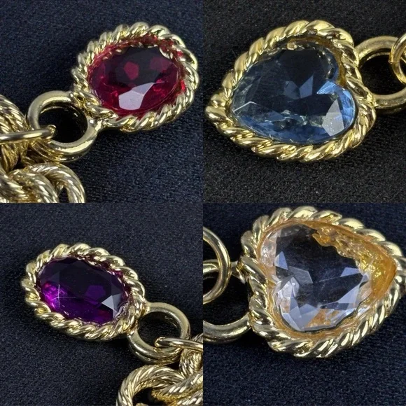 Vintage 80s Givenchy Lucite Charm Bracelet Chunky Heart Goldtone Runway SZ 6-3/4 - Picture 6 of 16